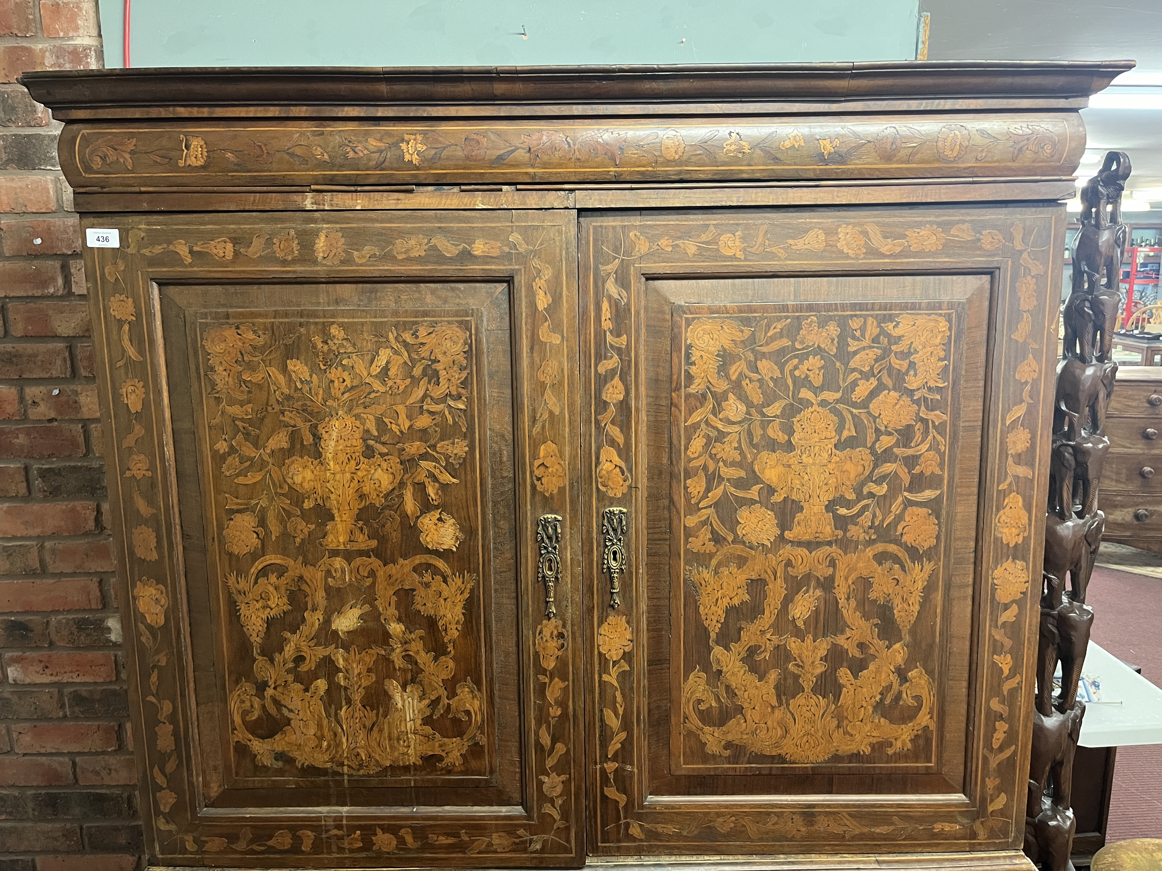 Early Dutch marquetry cabinet A/F - Approx size: W: 132cm D: 59cm H: 192cm - Image 15 of 25
