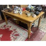 Pine dining table with drawers to both ends - Approx size: L: 160cm W: 95cm H: 77cm