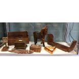 Collection of decorative wooden items to include pocket watch stands etc