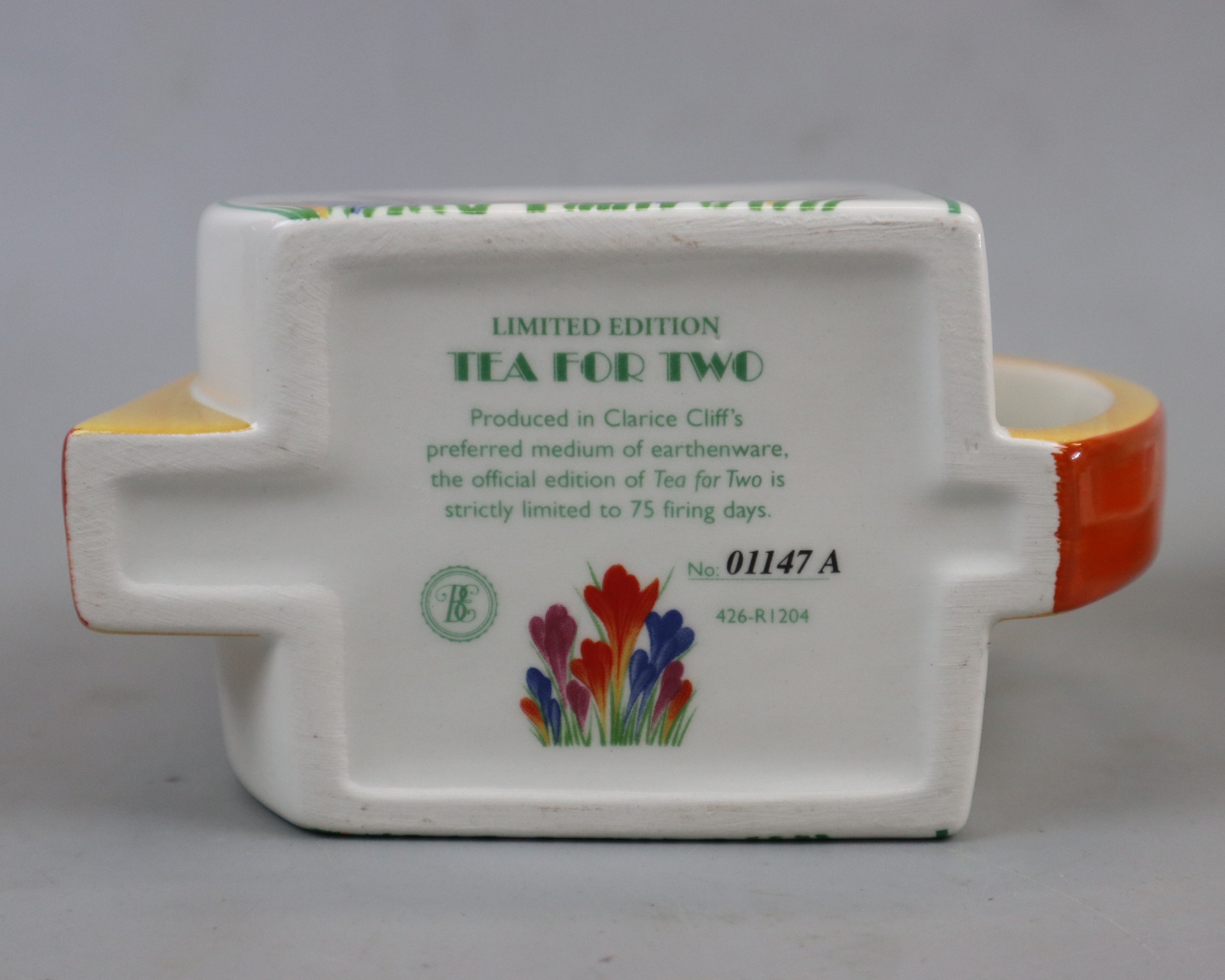 Wedgwood Clarice Cliff design Tea for Two Crocus teapot together with 2 cups and saucers - Image 2 of 3