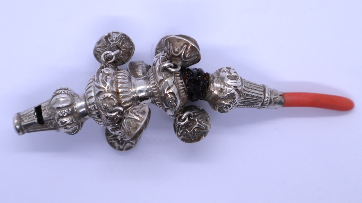 Hallmarked silver baby rattle A/F