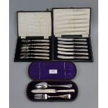 2 cased sets of silver handled cutlery together with a knife spoon & fork set