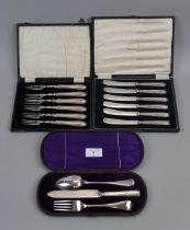 2 cased sets of silver handled cutlery together with a knife spoon & fork set