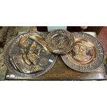 3 decorative brass relief chargers
