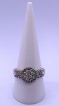 9ct white gold diamond set ring - Size R