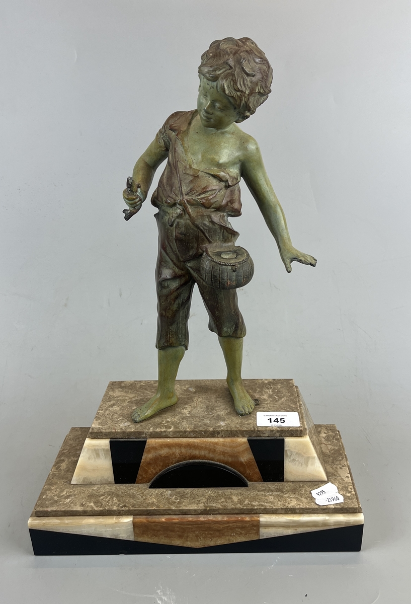 Art Deco 'Happy Fisher' figure on marble base - Approx height: 42cm