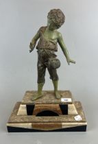 Art Deco 'Happy Fisher' figure on marble base - Approx height: 42cm