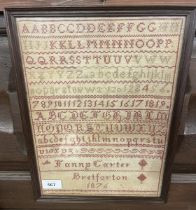 Victorian sampler by Fanny Carter of Bretforton 1876