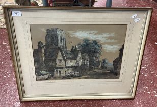 Coloured drawing of Henley-in-Arden - signed Samuel Lines 1804-1833