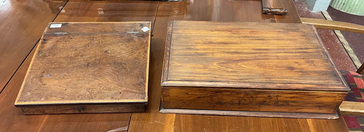 Mahogany writing slope with integrated drawers together with another