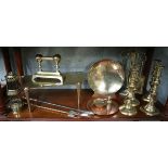 Good collection of brassware to include miners lamp