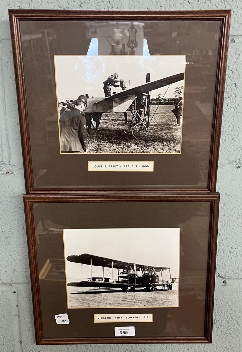 Framed photos of early airplanes dated 1909 and 1919