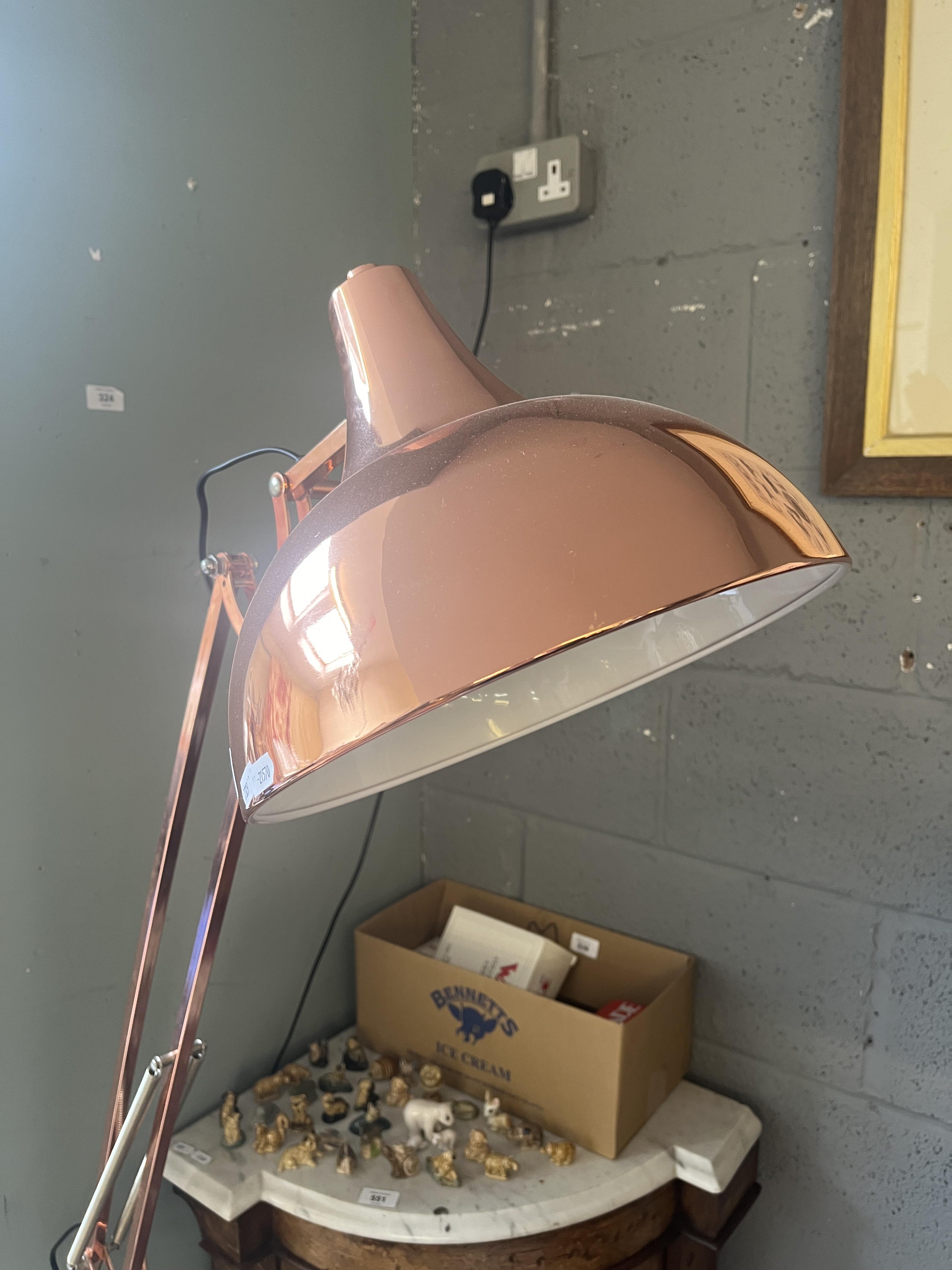 Large copper effect anglepoise style reading lamp - Image 4 of 4