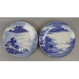 2 blue and white Oriental wall plates