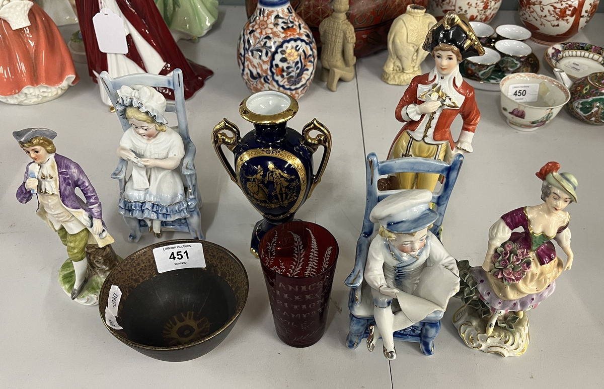 Collection of Continental ceramic figurines to include Dresden