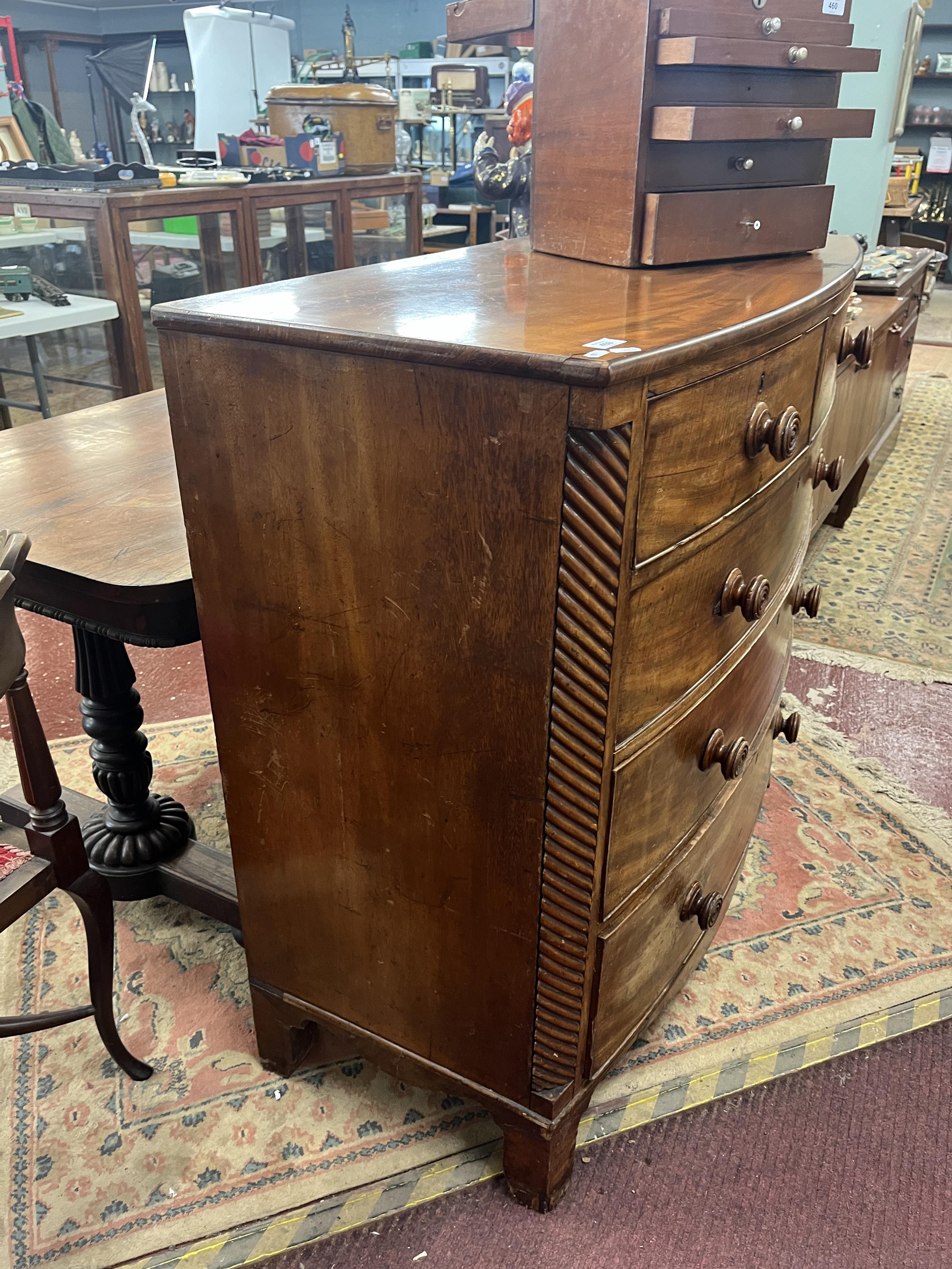 Victorian mahogany 2 over 3 bow front chest of drawers - Approx size: W: 108cm D: 54cm H: 106cm - Image 3 of 5