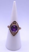 9ct gold amethyst set ring - Size M