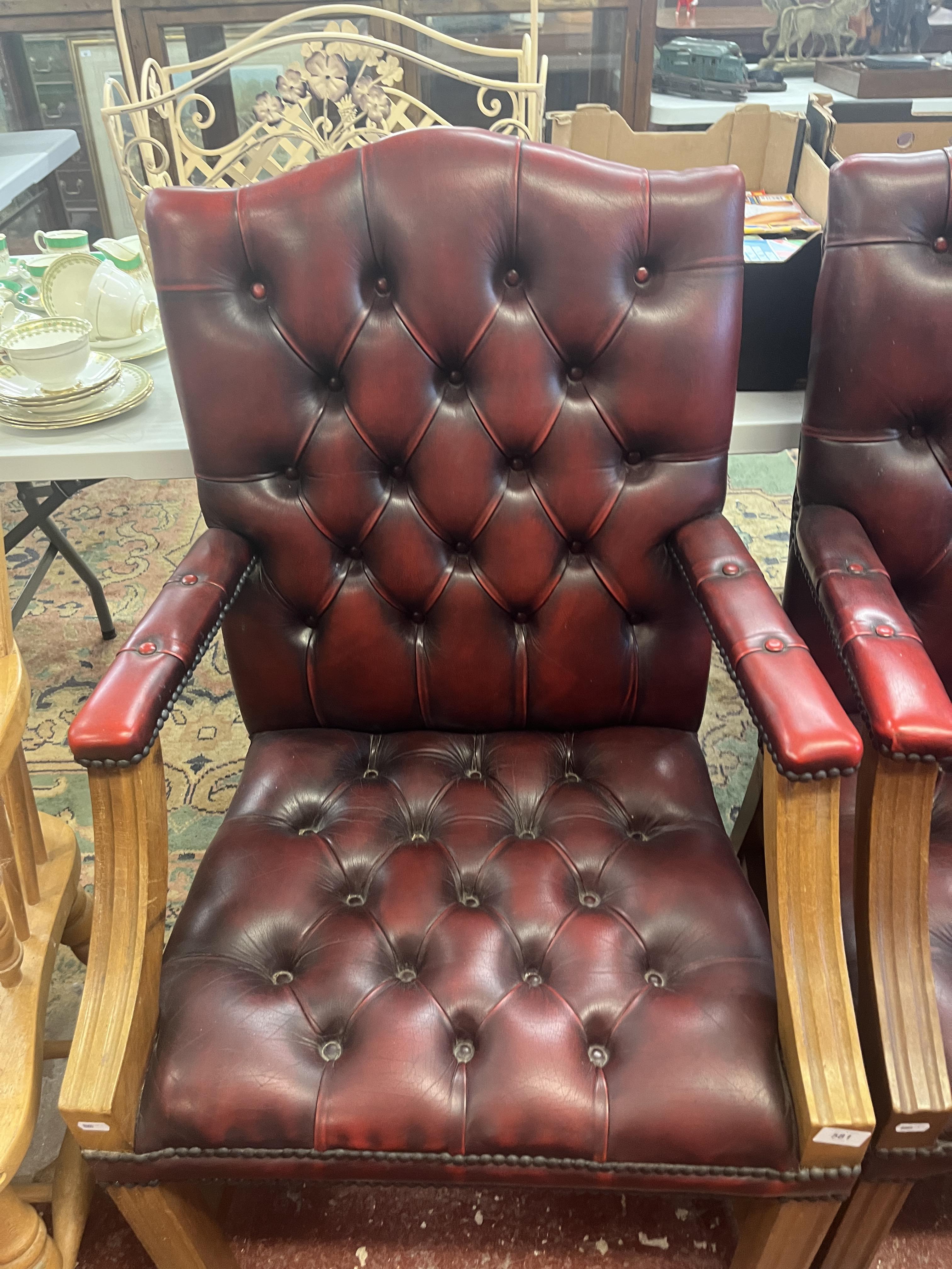 Pair of ox blood leather armchairs - Image 2 of 3