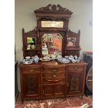 Mahogany sideboard with mirror - Approx size: W: 152cm D: 55cm H: 218cm