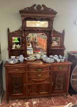 Mahogany sideboard with mirror - Approx size: W: 152cm D: 55cm H: 218cm