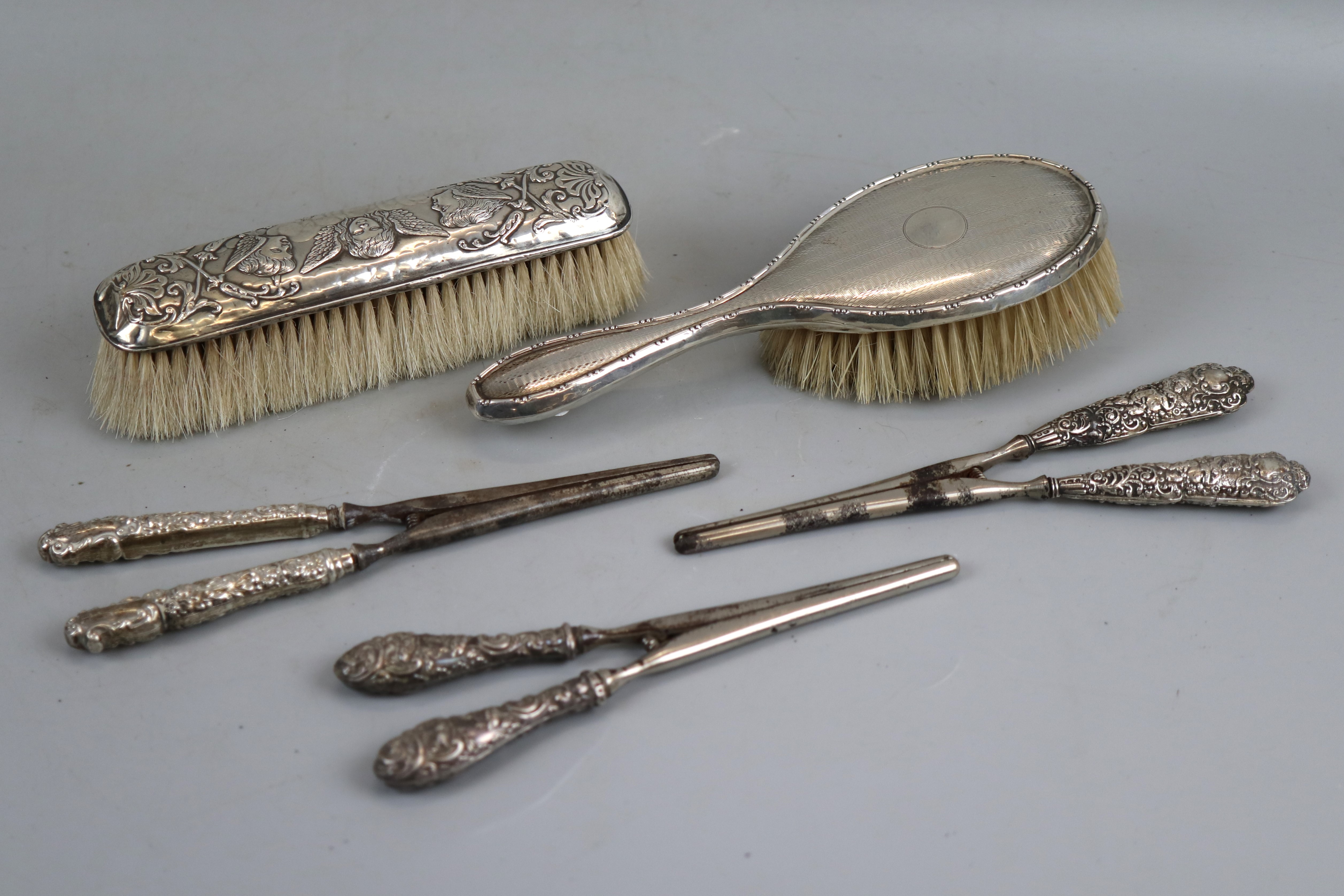 Silver handled brushes & glove stretchers - Image 2 of 2