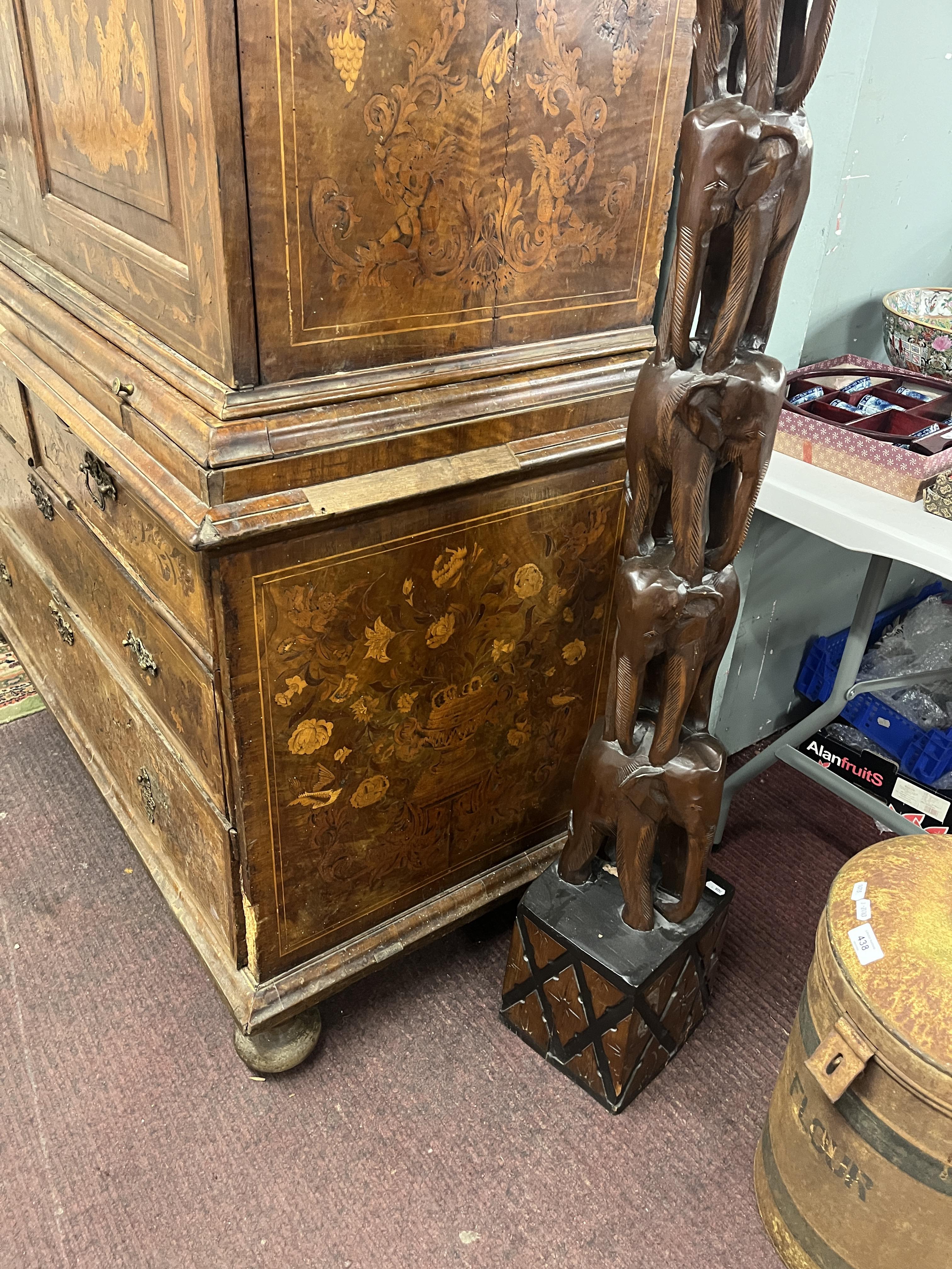 Early Dutch marquetry cabinet A/F - Approx size: W: 132cm D: 59cm H: 192cm - Image 3 of 25