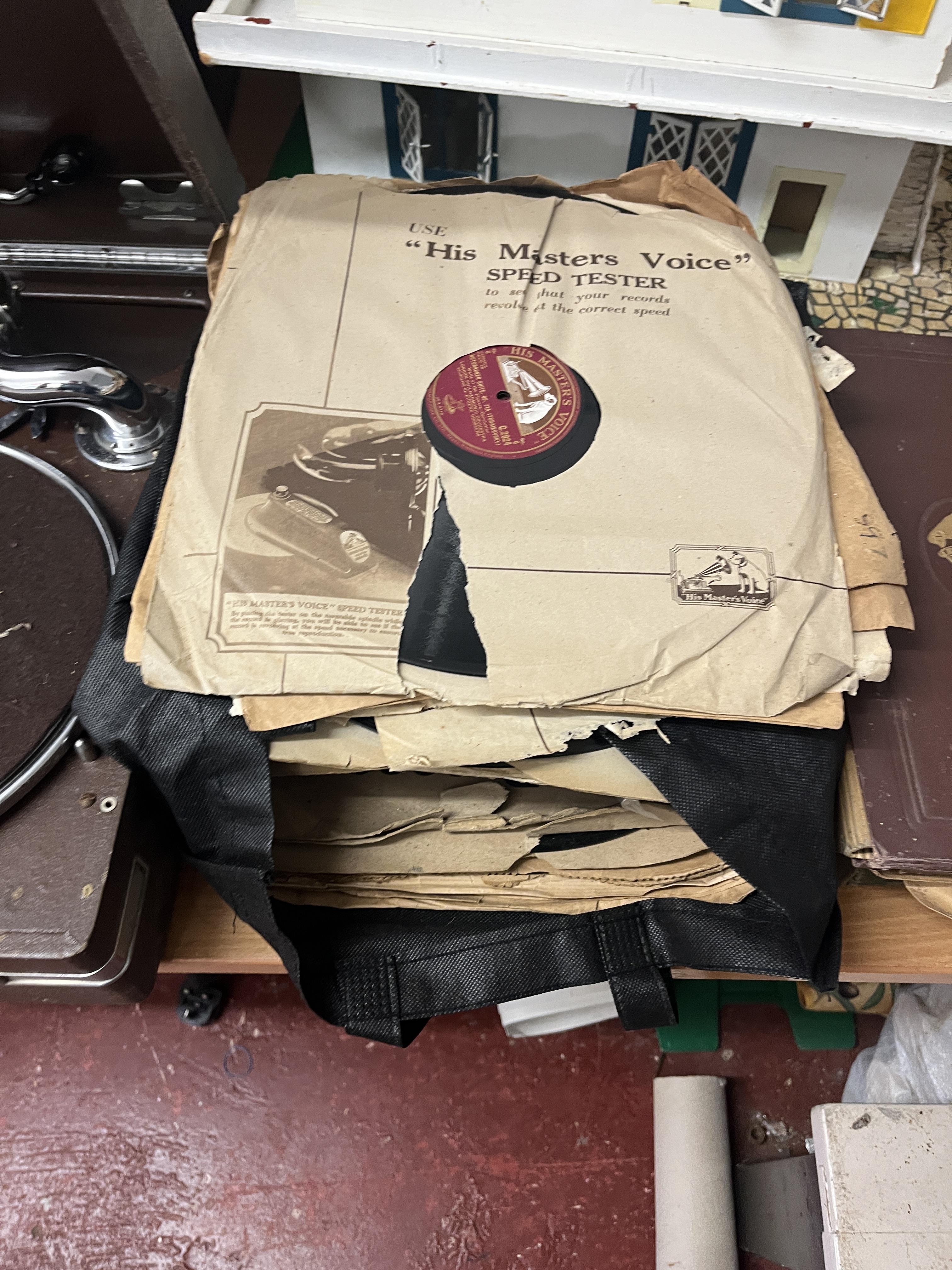 Antique gramophone and quantity of records - Image 3 of 4