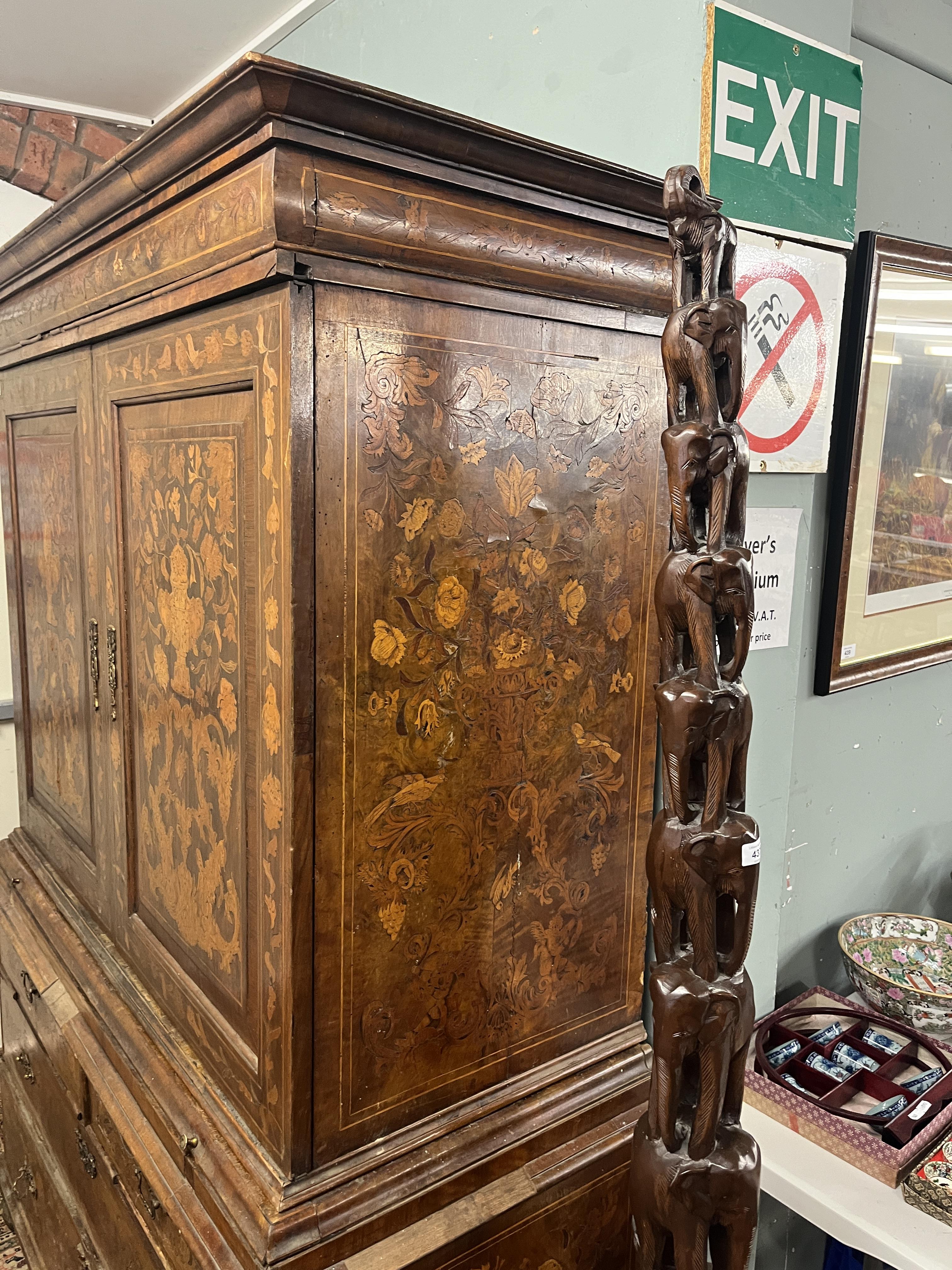 Early Dutch marquetry cabinet A/F - Approx size: W: 132cm D: 59cm H: 192cm - Image 2 of 25
