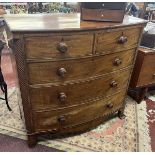 Victorian mahogany 2 over 3 bow front chest of drawers - Approx size: W: 108cm D: 54cm H: 106cm