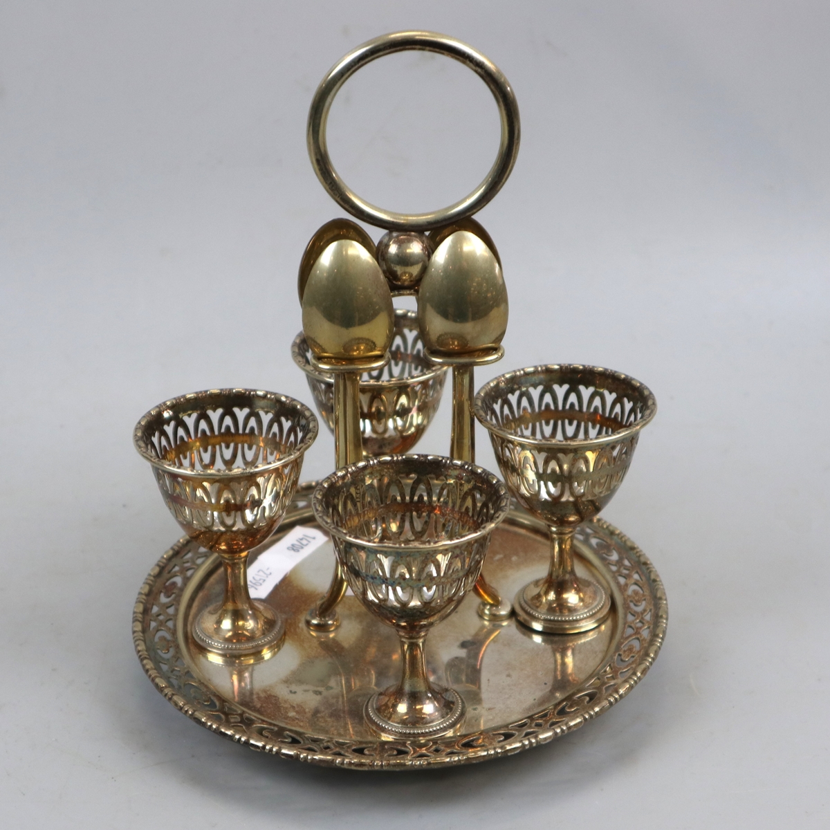 Silverplate egg cups and stand