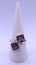 Silver amethyst set ring - Size O