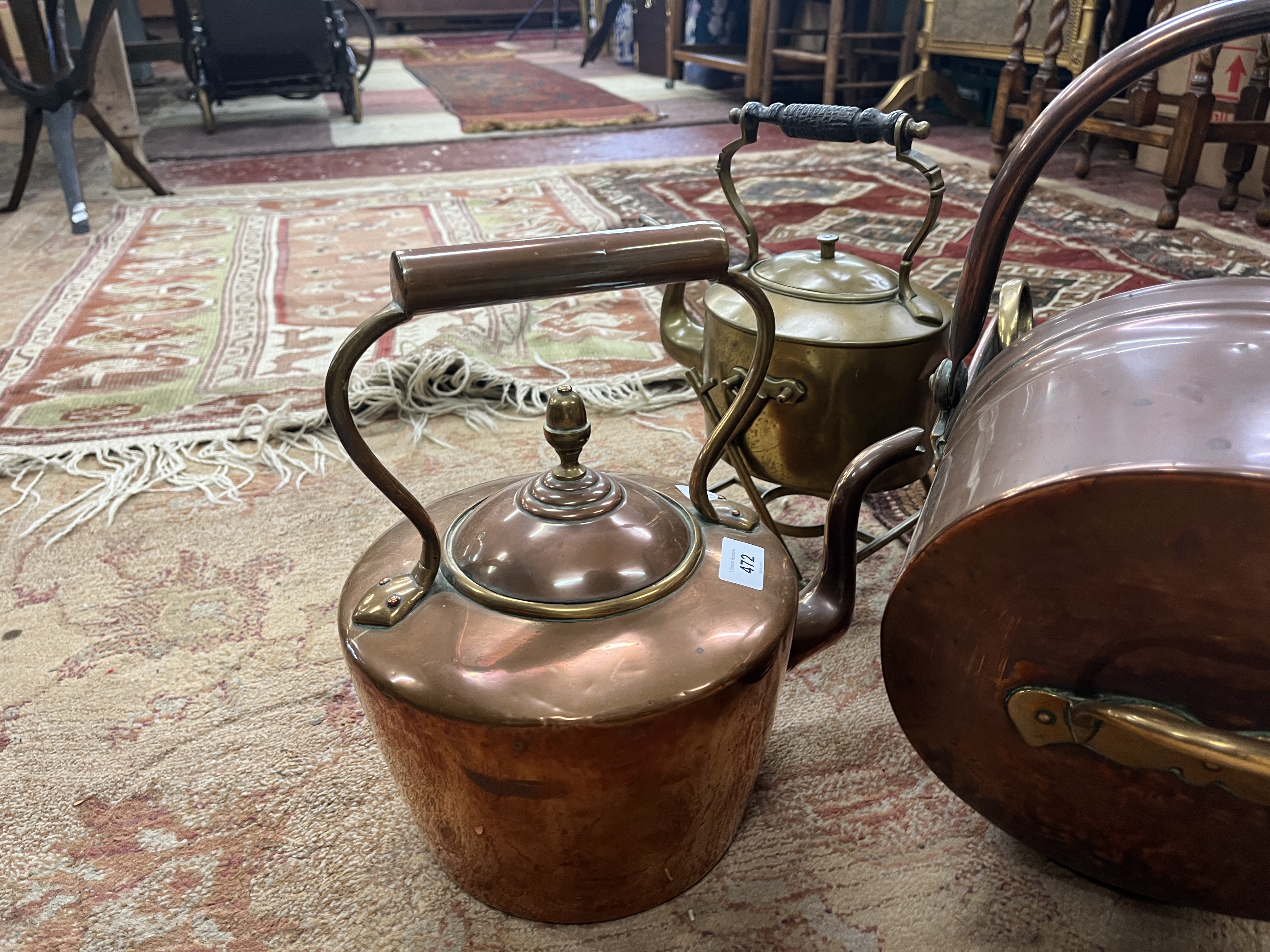 Brass spirit kettle together with a copper kettle and coal scuttle - Image 4 of 4