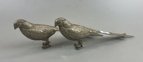 Pair of white metal pheasants