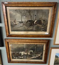 Pair of hunting prints in walnut frames
