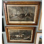 Pair of hunting prints in walnut frames