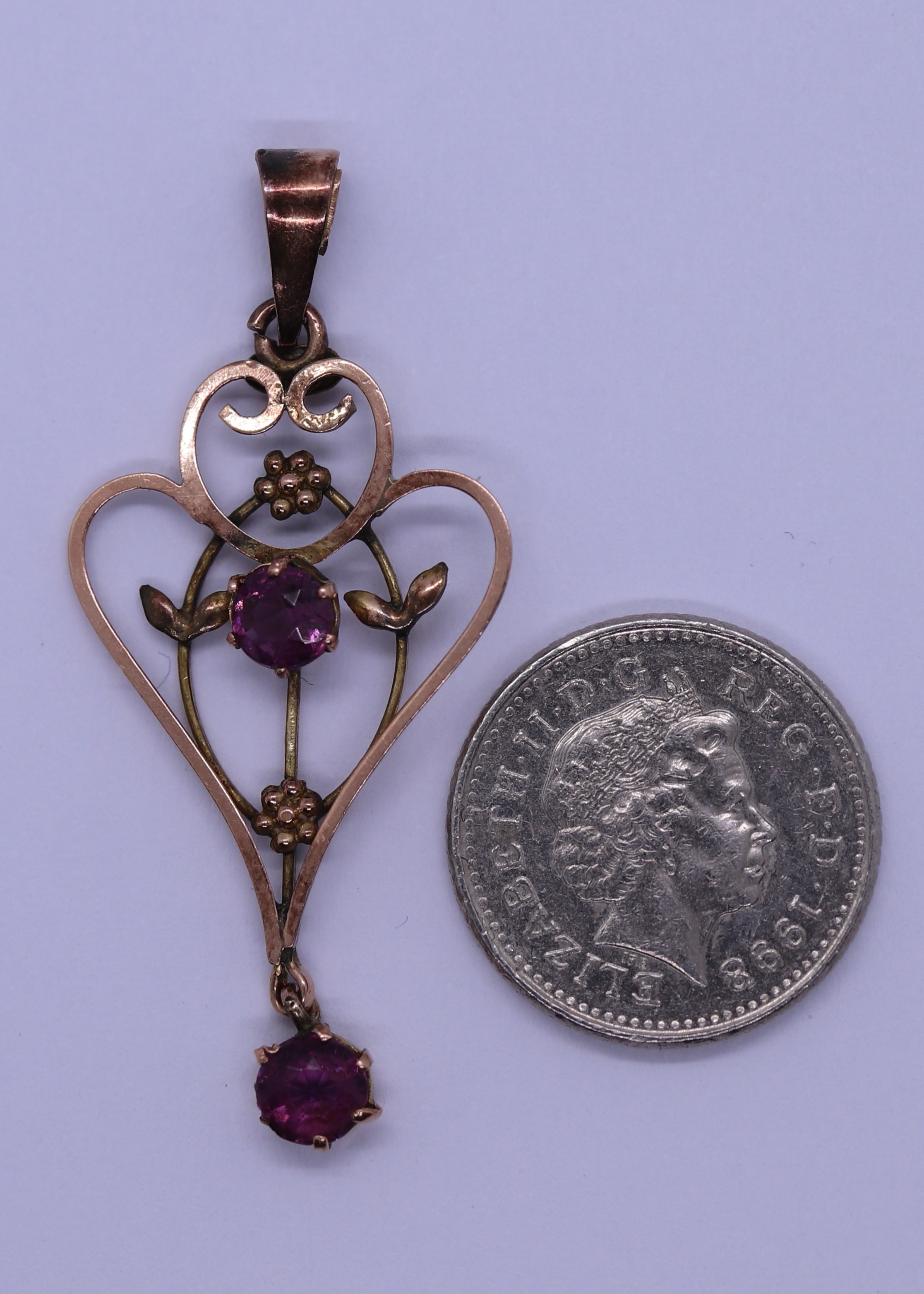 Antique 9ct gold amethyst set pendent - Image 2 of 2