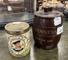 Players Navy Cut tobacco tin unopened together with Guinness Bakelite tobacco jar