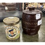 Players Navy Cut tobacco tin unopened together with Guinness Bakelite tobacco jar