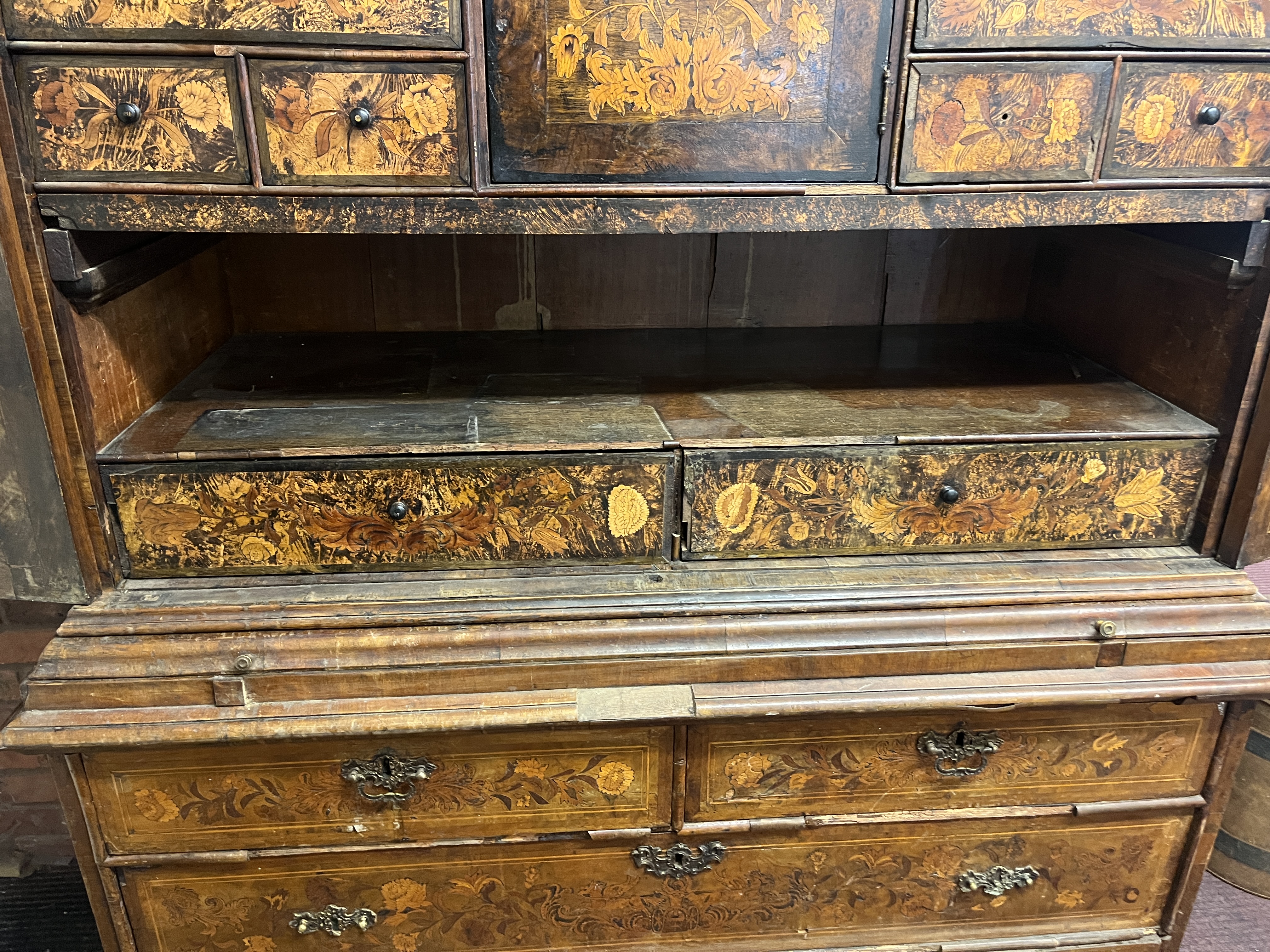 Early Dutch marquetry cabinet A/F - Approx size: W: 132cm D: 59cm H: 192cm - Image 7 of 25