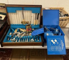 Gas camping stove boxed cutlery, blow torch etc