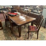 Mahogany wind out dining room table together with 6 chairs and a carver marked Piggott - Approx size