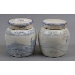 Pair of early blue and white ginger jars