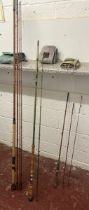 Hardy 4 piece split cane salmon fishing rod together with a Hardy rod and another