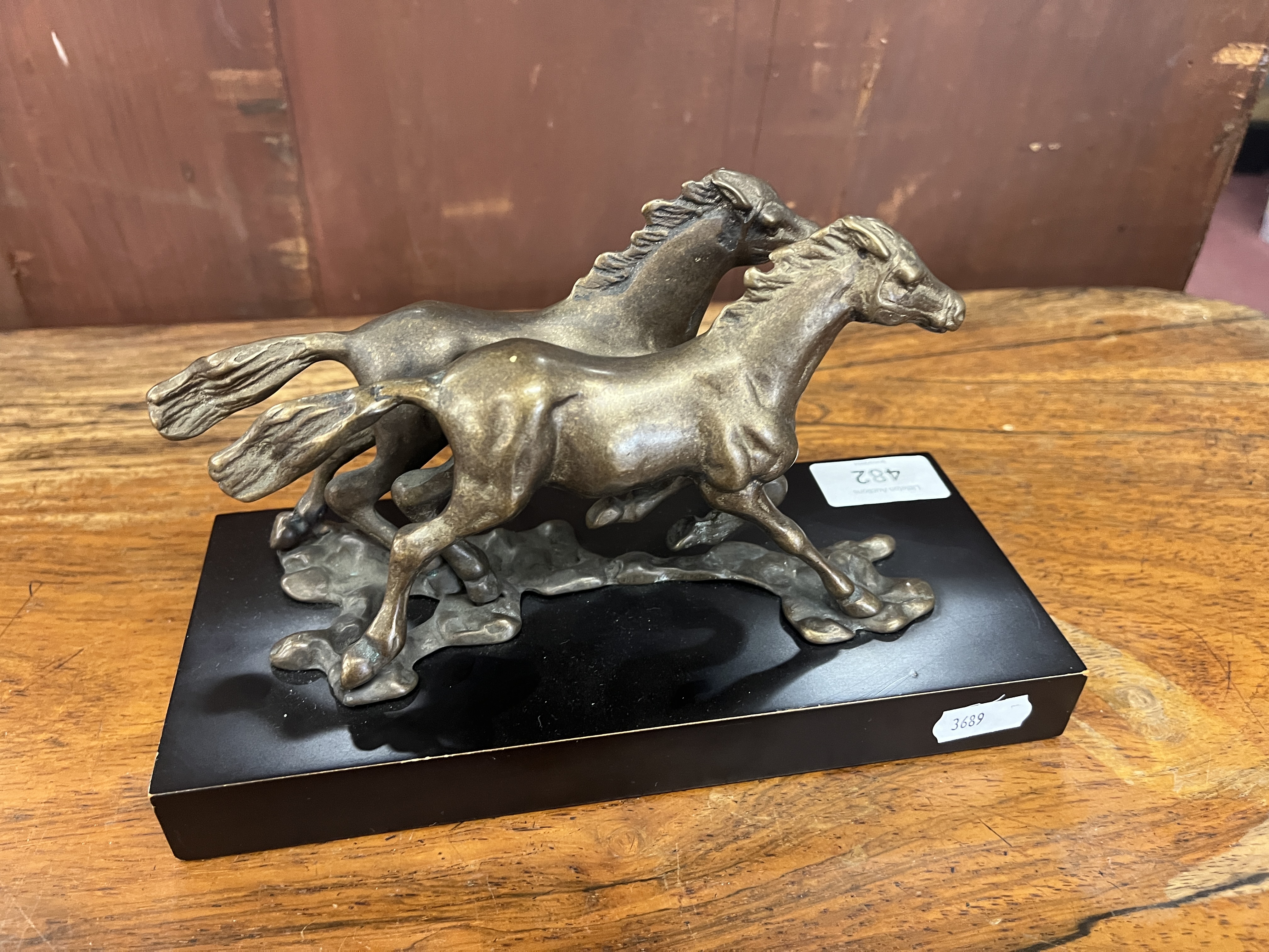 Bronze sculpture of 2 running horses on base - Image 3 of 3