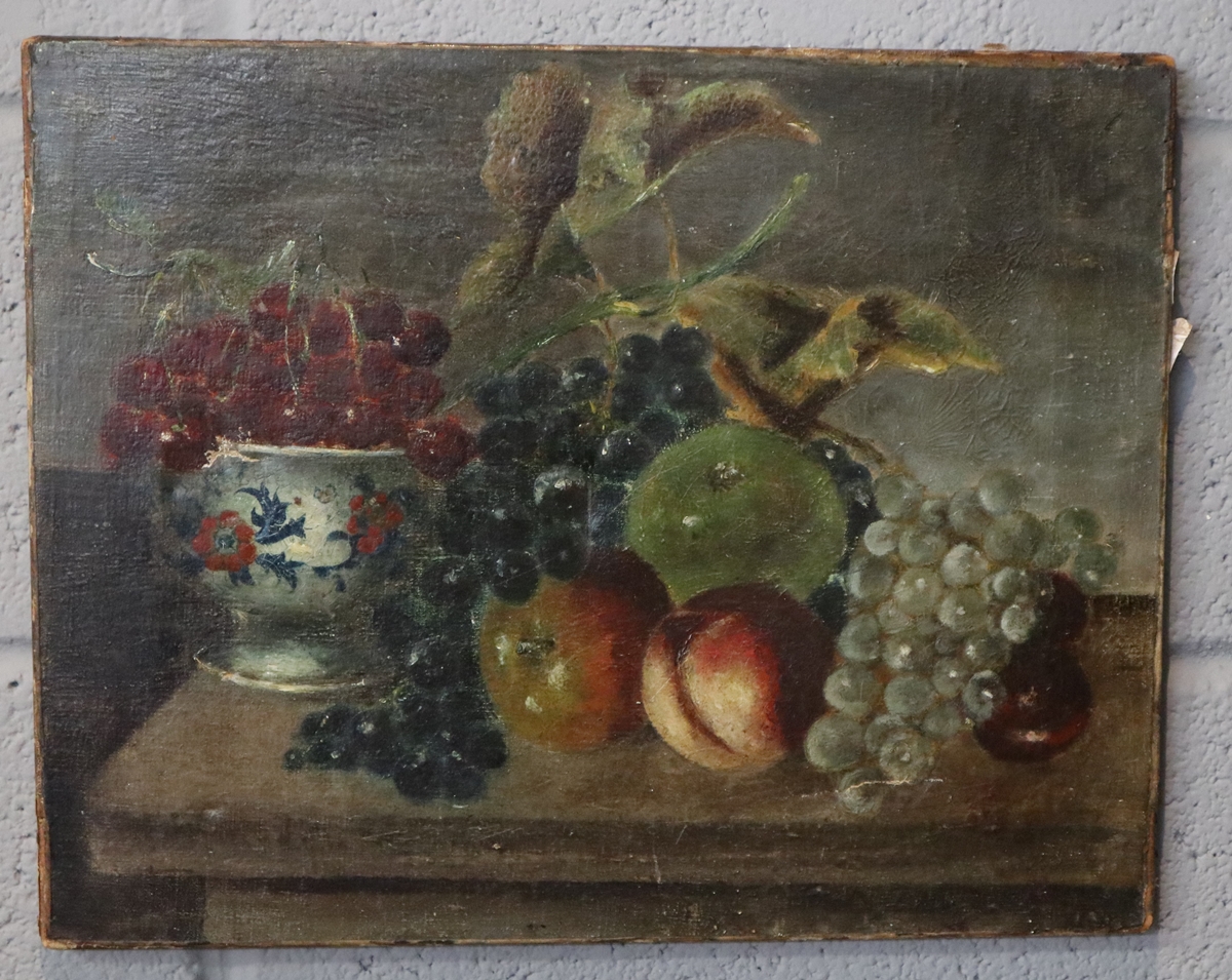 Antique oil on canvas - Still life signed to rear - Approx image size: 38cm x 48cm