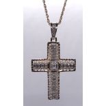 Large silver stone set cross on silver chain