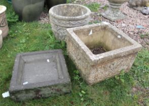 2 stone planters and birdbath top