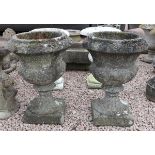 Pair of old stone pedestal planters