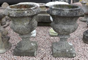 Pair of old stone pedestal planters