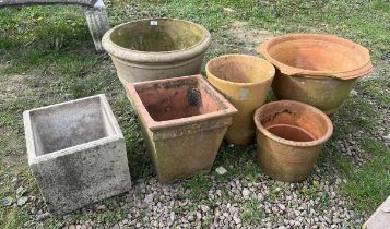 6 assorted stone and terracotta planters some A/F